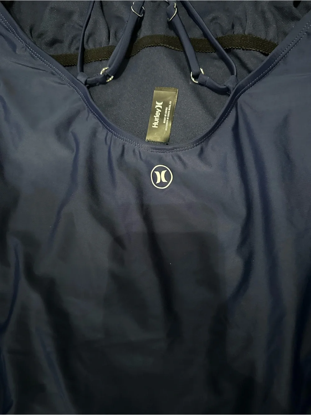 HURLEY Navy Blue One-Piece Strappy Swimsuit Bathing Suit Size Large - Picture 3 of 6